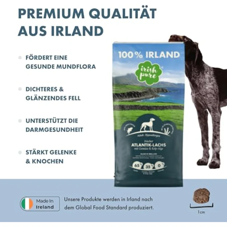 Irish Pure Hypoallergenes Trockenfutter Adult 12kg, Atlantik-Lachs mit Kelp-Alge & Gemüse, hoher Fleischanteil, getreidefrei, für alle Rassen – Bild 3