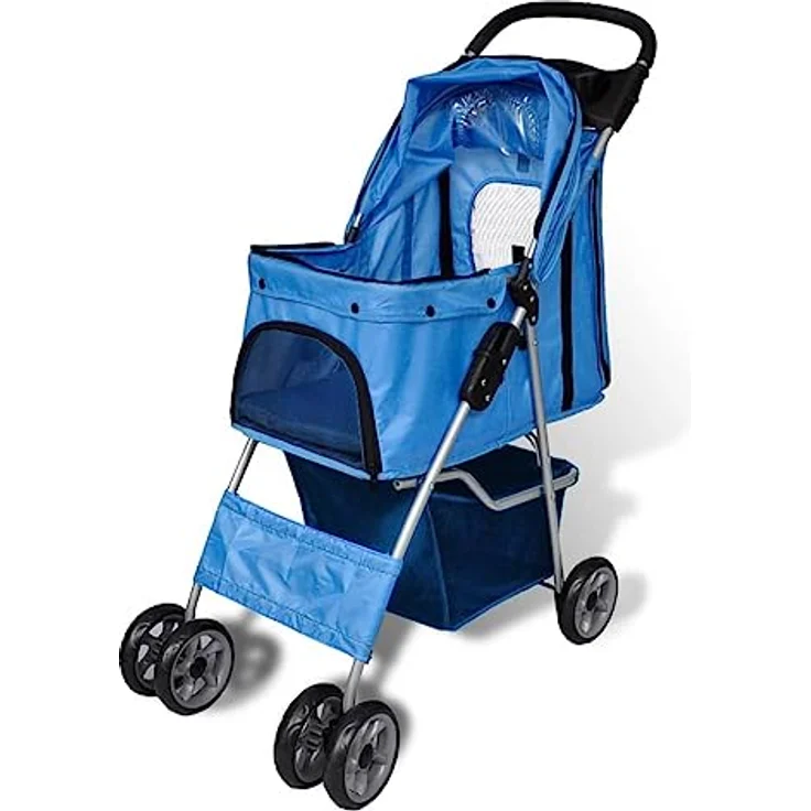 vidaXL Hunde-Transportbox NA, Buggy für Haustiere bis 15 kg, mit schwenkbaren Doppelrädern, blau – Bild 3