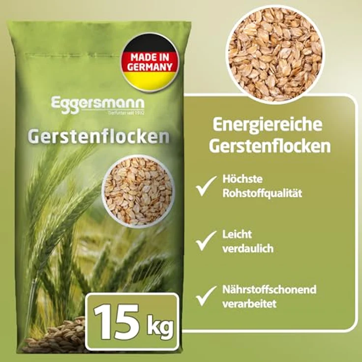 Eggersmann Gerstenflocken 15 kg, Einzelfuttermittel mit hohem Energiegehalt, geeignet für Pferde, Ponys, Hühner & Kleintiere, ideal bei Haferunverträglichkeit – Bild 5