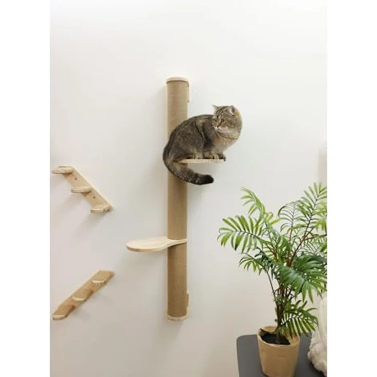 Kerbl Pet Kratzsäule Timber, 127cm Massivholz, Jute, inkl. Wandbefestigung, natur, mit 2 Plattformen – Bild 5