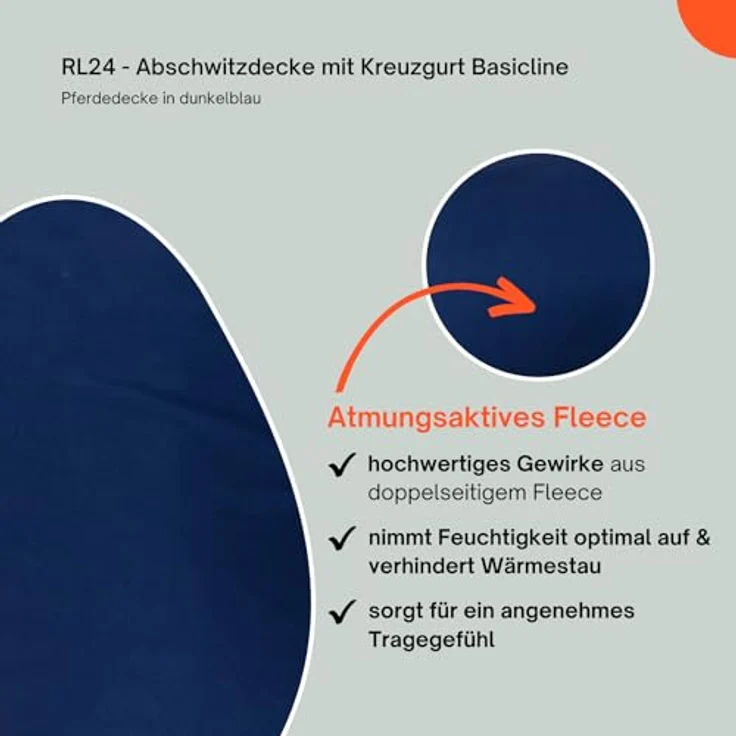 RL24 Abschwitzdecke BASICLINE mit Kreuzgurt, atmungsaktiv und schnelltrocknend, dunkelblau, 165 cm – Bild 3