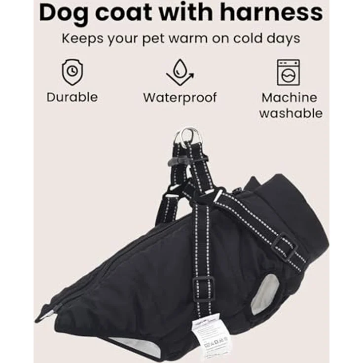 vidaXL Hundemantel L32, Schwarz, winddicht und wasserabweisend, Fleece und Polyester mit reflektierenden Streifen – Bild 3