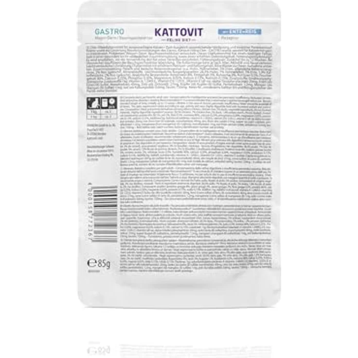 KATTOVIT Gastro Nassfutter für Katzen, Diät-Alleinfuttermittel zur Unterstützung des Magen-Darm-Systems, 24 x 85 g Ente mit Reis – Bild 4