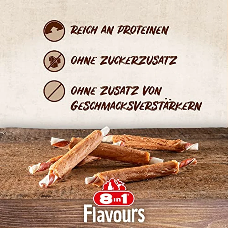 8in1 Triple Flavour Ribs Kaustangen für Hunde, Kausnacks mit extra viel Fleisch, 113g Beutel, reich an Proteinen, fettarm, 3 Geschmacksrichtungen – Bild 5