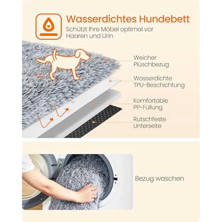Feandrea FluffyHug Hundebett Plüsch, wasserabweisendes Hundekissen, Größe M für kleine und mittelgroße Hunde, 80 x 75 x 16 cm, Ombré-Grau PGW221G01 – Bild 3