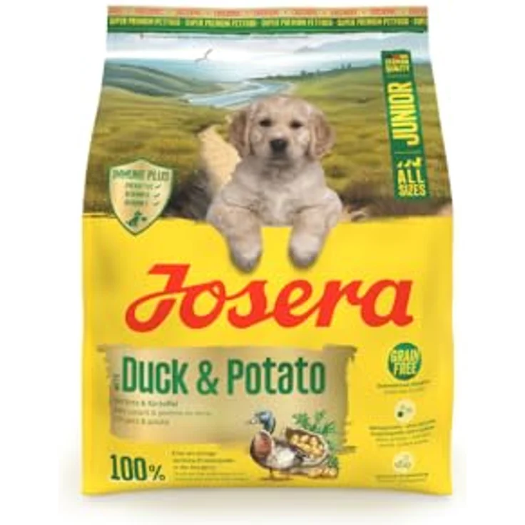 Josera Junior Duck & Potato, Alleinfuttermittel für Welpen, getreidefrei, mit Lachsöl und Gelenkunterstützung, 0,9 kg – Bild 1