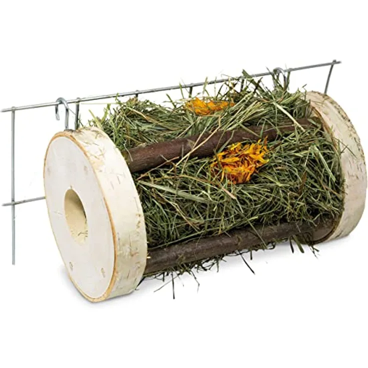 JR FARM Kräuter-Raufe 250 g, Holzraufe mit duftendem Bergwiesenheu, made in Germany