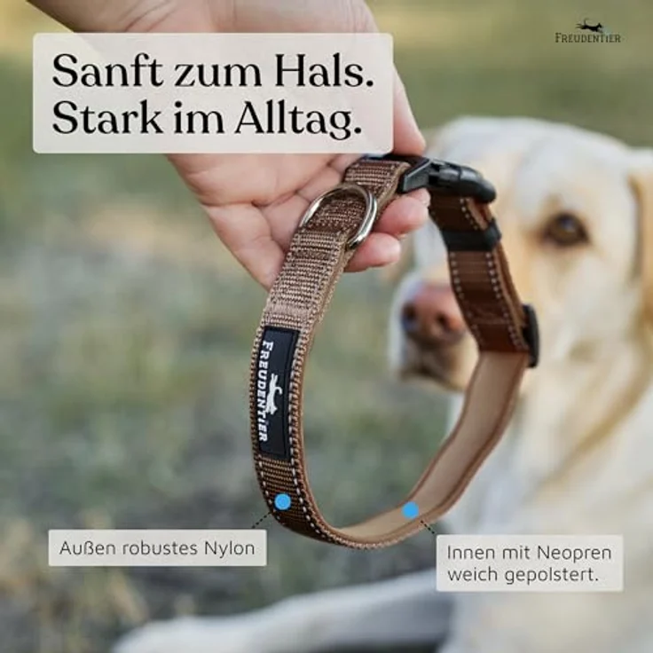 FREUDENTIER Hundehalsband, weich gepolstert mit Neopren, reflektierend & robust, für kleine bis große Hunde, Chocolate, 30-40CM – Bild 2