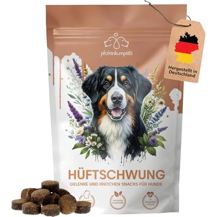 Pfotenkumpels Hüftschwung Gelenk-Snack für Hunde mit 8-in-1 Formel – Insektenprotein, Grünlippmuschel & Kurkuma 200g – Bild 1