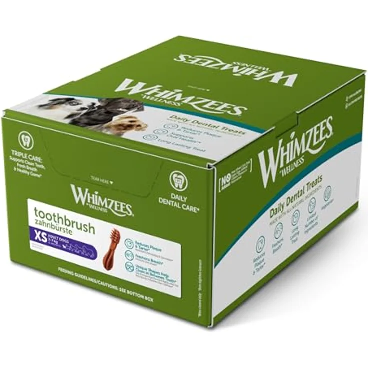 WHIMZEES Zahnbürste Größe XS, glutenfreier vegetarischer Hundesnack zur Plaque- und Zahnsteinbeseitigung, 350 St. im Display (1 x 2.8 kg) – Bild 3