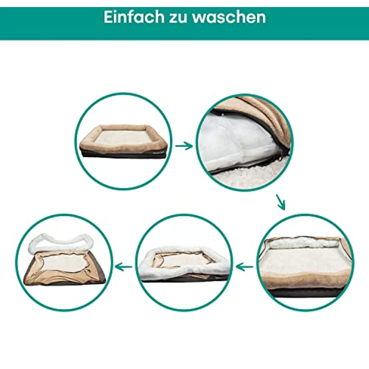 Emmi-pet Orthopädisches Hundebett, Ergonomisches Hundesofa für kleine Hunde, 68x51x15cm, waschbar, rutschfest, atmungsaktiv mit Nackenrolle – Bild 4