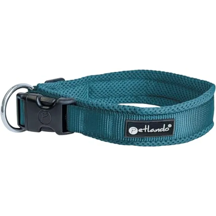 Petlando Mesh Hundehalsband S, atmungsaktiv und weich gepolstert, stufenlos verstellbar, robust, Petrol, für Halsumfang 40-45 cm