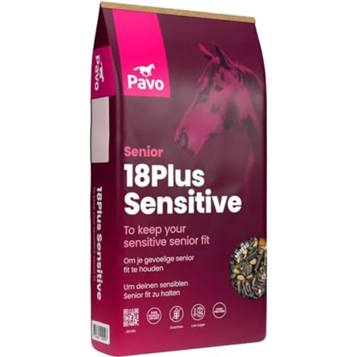 Pavo 18Plus Sensitive, Pferdefutter für ältere Pferde, getreidefrei, zucker- und stärkearm, 15kg