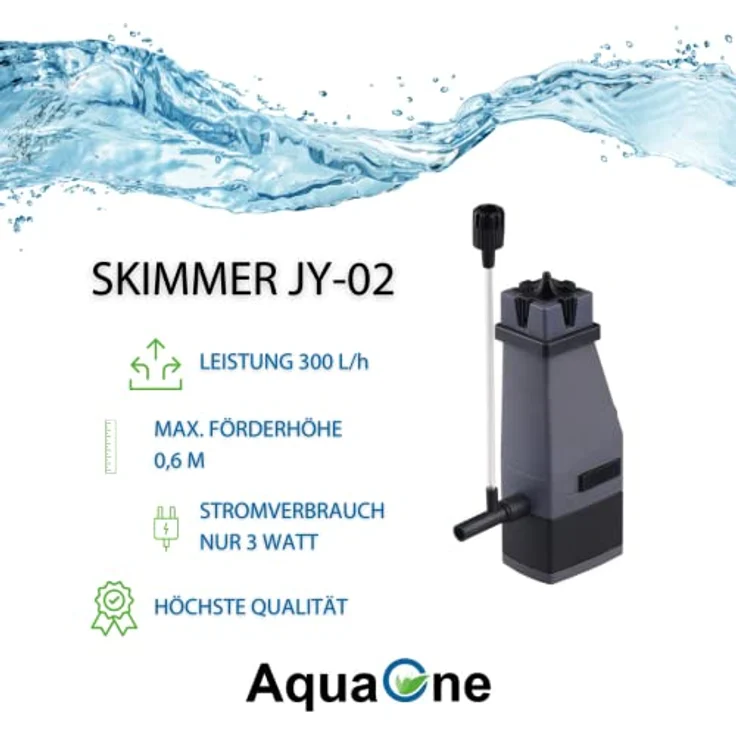 AquaOne Skimmer JY 02 Oberflächenskimmer für Aquarien bis 250 L, 300 L/h Pumpe, Innenfilter Zubehör – Bild 2