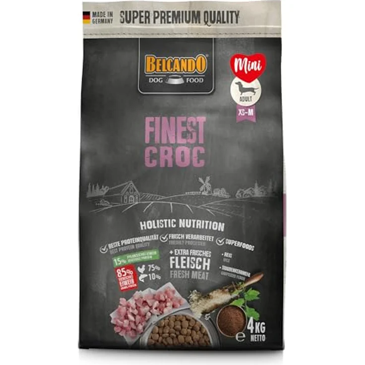 BELCANDO Finest Croc [4 kg], Trockenfutter für kleine & mittlere Hunde, 30% frische Ente, Alleinfuttermittel für ausgewachsene Hunde ab 1 Jahr – Bild 1