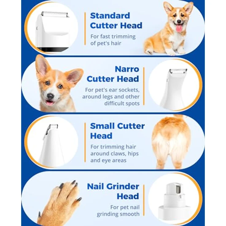 oneisall 4in1 Leise Schermaschine für Hund und Katze, Wiederaufladbar mit 4 Multifunktions-Schneidköpfen, geräuscharm, weiß – Bild 4