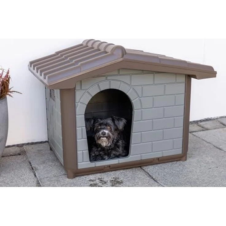 Kerbl Pet Hundehütte Levin Eco, graugrün/braun, wetterfest mit UV-Schutz, aus 100% recyceltem Kunststoff, 99x70x75 cm – Bild 3