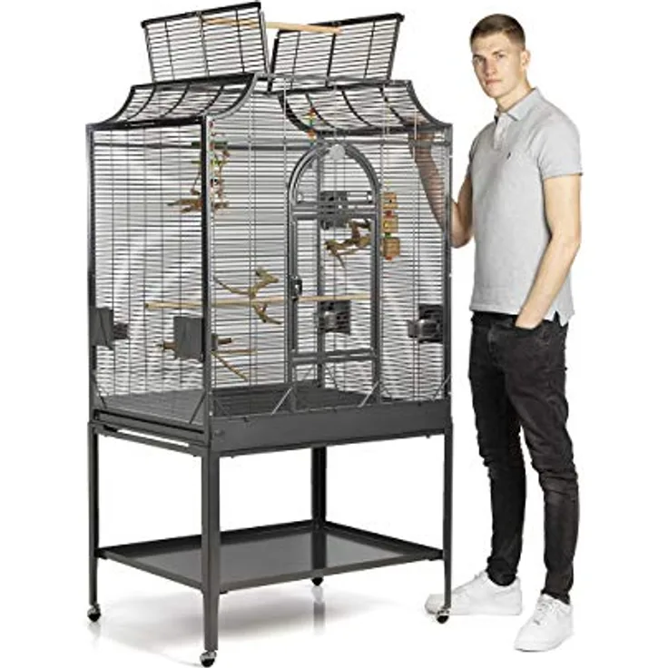 Montana Cages Vogelkäfig Madeira III, großer Käfig für Sittiche, inkl. Anflugklappe, Freisitz, 4 Edelstahlnäpfe, AVILON Pulverbeschichtung, Antik Edition, ca. 90 x 70 x 170cm