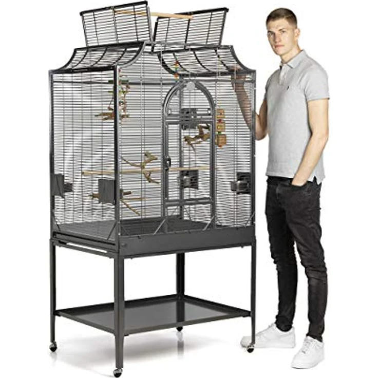 Montana Cages Vogelkäfig Madeira III, großer Käfig für Sittiche, inkl. Anflugklappe, Freisitz, 4 Edelstahlnäpfe, AVILON Pulverbeschichtung, Antik Edition, ca. 90 x 70 x 170cm – Bild 1