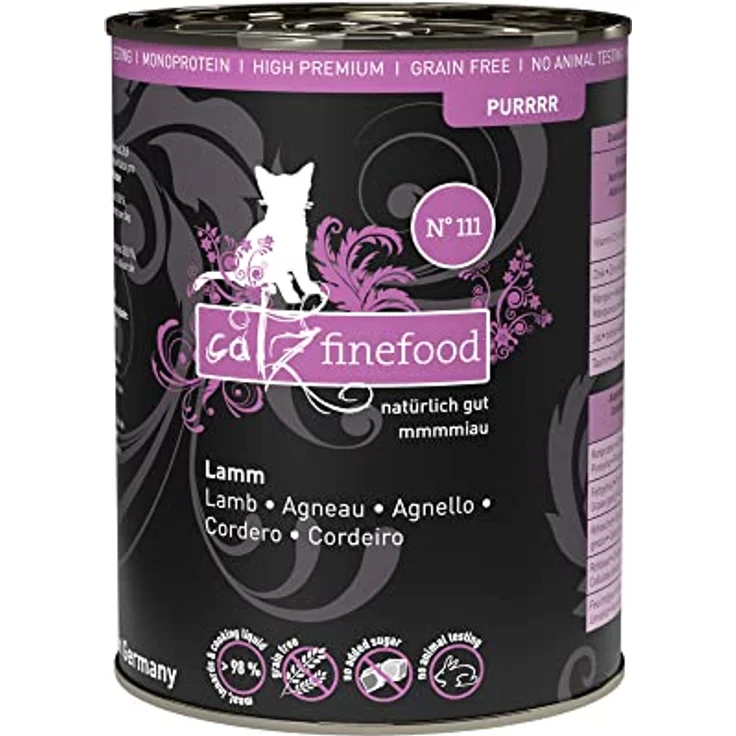 catz finefood Purrrr Lamm Monoprotein Katzenfutter nass N° 111, 70% Fleischanteil, ohne Getreide, 6 x 400 g Dose – Bild 1