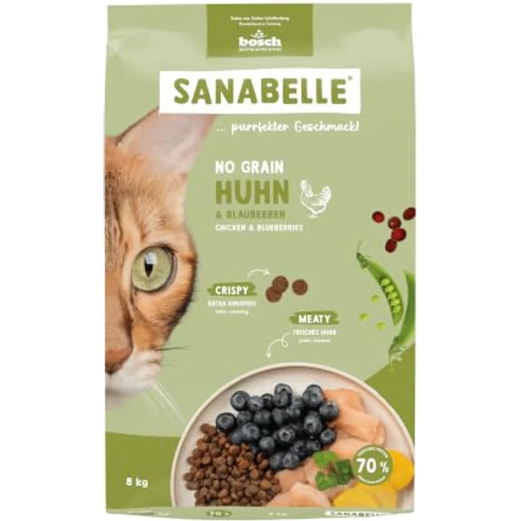 Sanabelle Trockenfutter Katze Adult No Grain Huhn, 8 kg - Hochverdauliche Rezeptur ohne Getreide, voller Vitamine und tierischer Proteine für glänzendes Fell und aktive Lebensweise