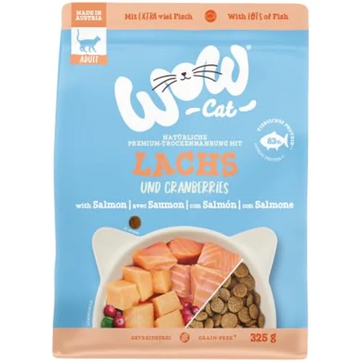 WOW Cat Adult Lachs, Premium-Katzenfutter mit 83 % tierischem Protein, 325 g