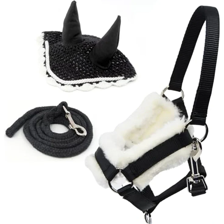 Hobby Horse Land Hobby Horse Zubehör-Set Halfter mit Führstrick und Insektenhaube – Größe A4 und A3, schwarz – Bild 1