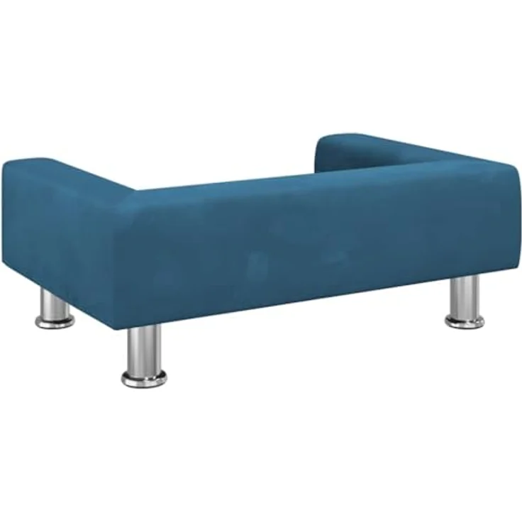 vidaXL Hundekorb Hundebett Blau 70x45x26,5 cm Samt Körbchen Hundesofa mit massivem Kiefernholzrahmen und verchromten Stahlfüßen – Bild 5