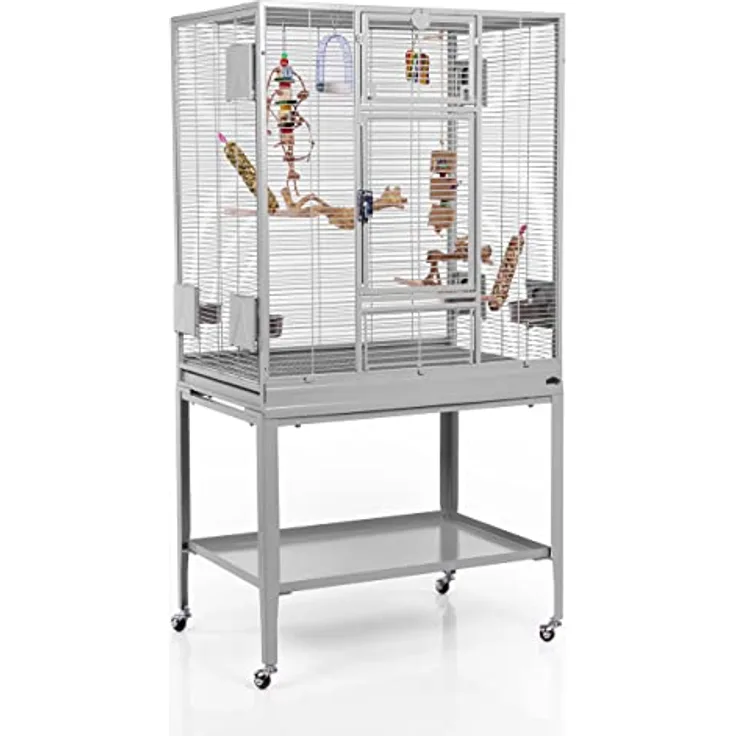 Montana Cages Madeira Single, Premium Vogelkäfig für Finken und Sittiche, erweiterbar, inklusive 4 Edelstahlnäpfe und 4 Lenkrollen, AVILON Pulverbeschichtung, Platinum Edition, ca. 86 x 56 x 158cm