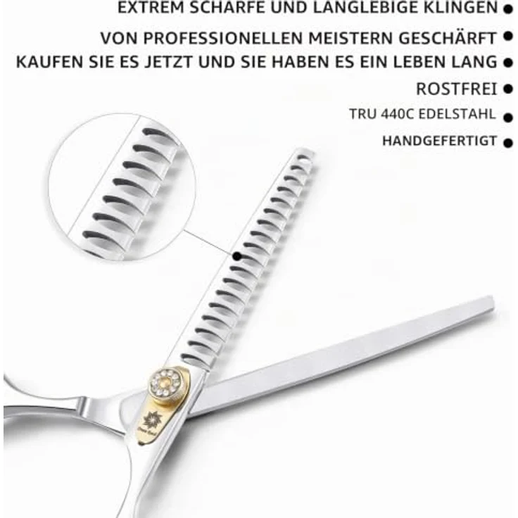 Dream Reach 7-Zoll Chunker-Fellschere, professionelle Hundepflegeschere aus 440C japanischem Edelstahl mit 25%-35% Ausdünnungsrate, geräuscharm und ergonomisch gestaltet – Bild 2