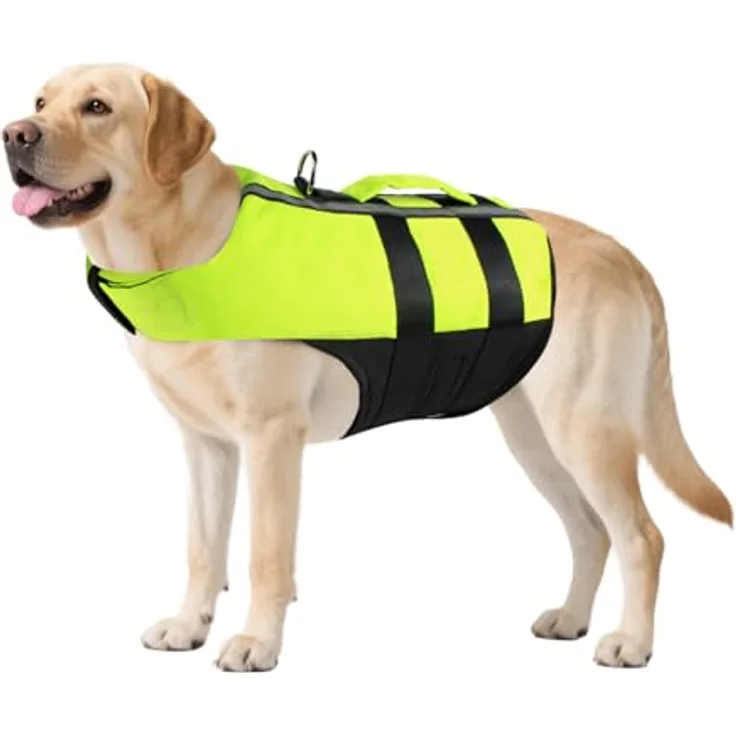 NAMSAN Hundeschwimmweste, Tragbare Aufblasbare Rettungsweste für Kleine/Mittlere/Große Hunde, Größe L, Grün mit reflektierenden Streifen