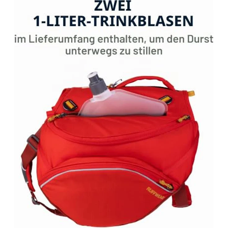 RUFFWEAR Palisades Hunderucksack, tragbarer Geschirrsack mit Satteltaschen und Leinenbefestigungspunkt, zwei BPA-freien Trinkblasen, Red Sumac, Large/X-Large – Bild 5