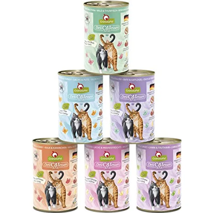 GranataPet DeliCatessen Katzen-Nassfutter, Multipack 6x400g, hoher Fleischanteil, ohne Getreide, mit Granatapfelkernen und Taurin