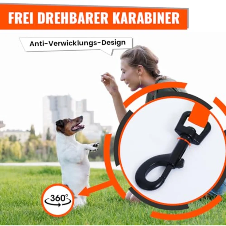 Loutep Biothane Schleppleine für Hunde, strapazierfähig, wasserdicht, 3m/5m/10m/15m/20m, mit 360° drehbarem Metallhaken, ideal für kleine, mittelgroße und große Hunde – Bild 3