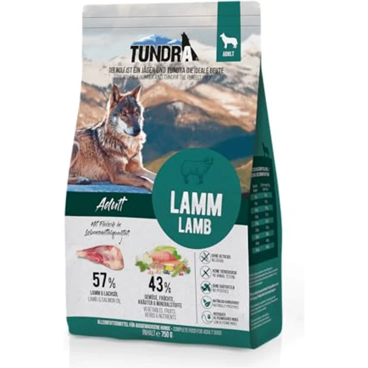 Tundra Dog Lamm, 750 g Trockenfutter für ausgewachsene Hunde, getreidefrei, Lebensmittelqualität, mit viel frischem Obst und Gemüse – Bild 1