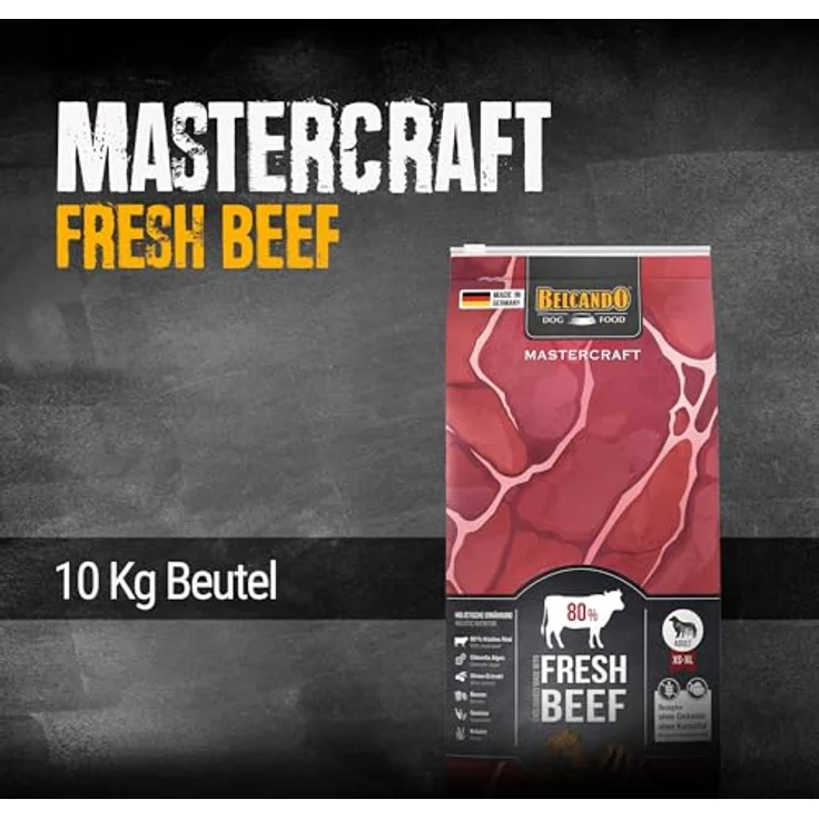 BELCANDO MASTERCRAFT Hundefutter trocken Fresh Beef, 10kg, 80% Frischfleisch, getreidefrei, für alle Rassen, Made in Germany – Bild 2