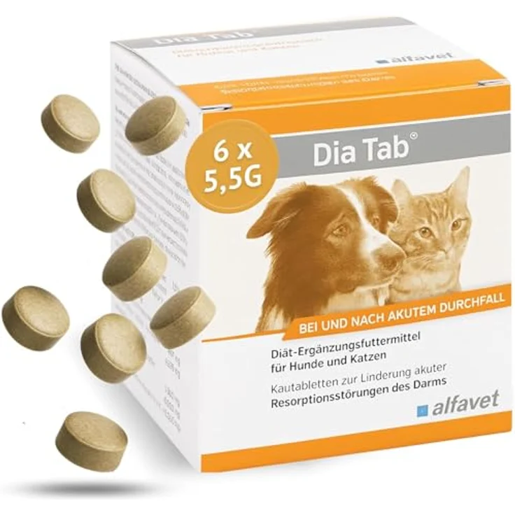 Alfavet Dia Tab, Ergänzungsfuttermittel für Hunde und Katzen bei Durchfall, 6 x 5,5g, hochakzeptable Kautabletten, ideal für unterwegs – Bild 1