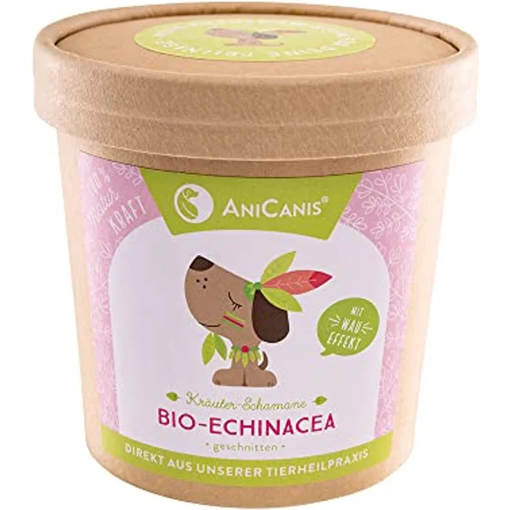 AniCanis Bio Echinacea für Hunde, Echinaceapulver zur Unterstützung des Immunsystems und der Atemwege, 100% vegan, 50g Kräuter Futterzusatz