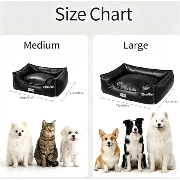 Marchul Wasserdichtes Hundebett, Katzensofa mit Kunstlederbezug, Waschbar und rutschfester Unterseite für kleine und mittelgroße Hunde und Katzen, 75 x 60 cm, Schwarz – Bild 5