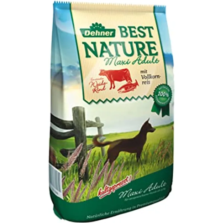 Dehner Best Nature Hundefutter Maxi Adult, Trockenfutter getreidefrei und zuckerfrei für große Hunderassen, Rind und Lachs, 12.5 kg