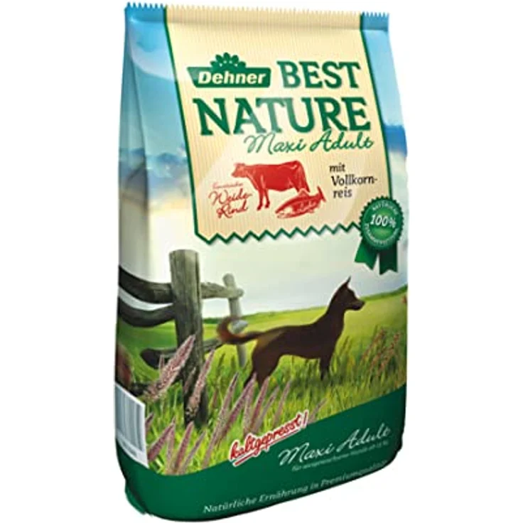 Dehner Best Nature Hundefutter Maxi Adult, Trockenfutter getreidefrei und zuckerfrei für große Hunderassen, Rind und Lachs, 12.5 kg – Bild 1