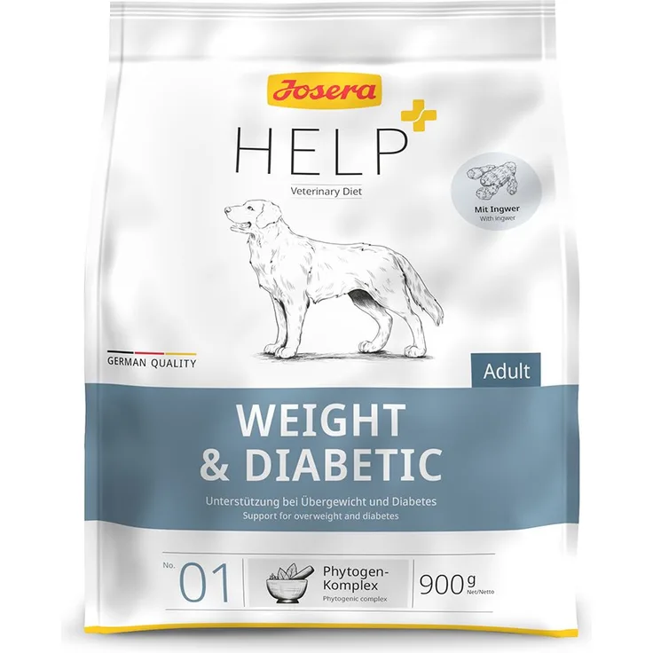 Josera Help Weight und Diabetic, Trockenfutter für Hunde zur Gewichtsreduktion und Blutzuckerregulation, 900g