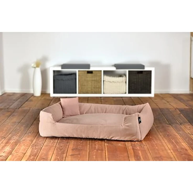 Rohrschneider Kuschelsofa für Hunde, recycelter Polsterstoff, Grau oder Rosa, L: 90x65x22cm, abnehmbarer Bezug, mit Innenkissen und Dekokissen, Antirutsch-Unterseite – Bild 3