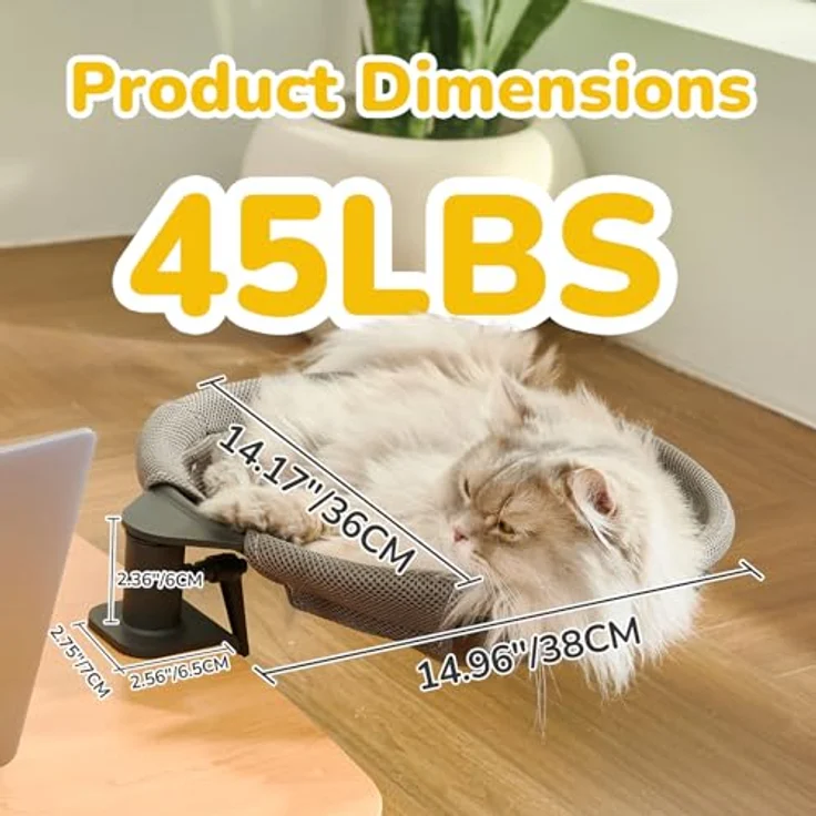 CATISM Hängebett für Katzen, 360° drehbares Schreibtisch Katzenbett mit 2 atmungsaktiven Matten (grau/dunkelgrau), Platzsparendes Design 36x38cm bis 20 kg – Bild 5