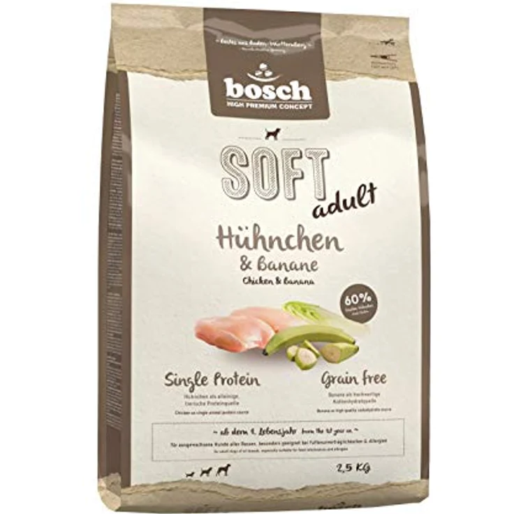 Bosch SOFT Hühnchen & Banane, Hundefutter für ernährungssensible Hunde, 60% frisches Hühnchen, getreidefrei, 2,5 kg – Bild 1