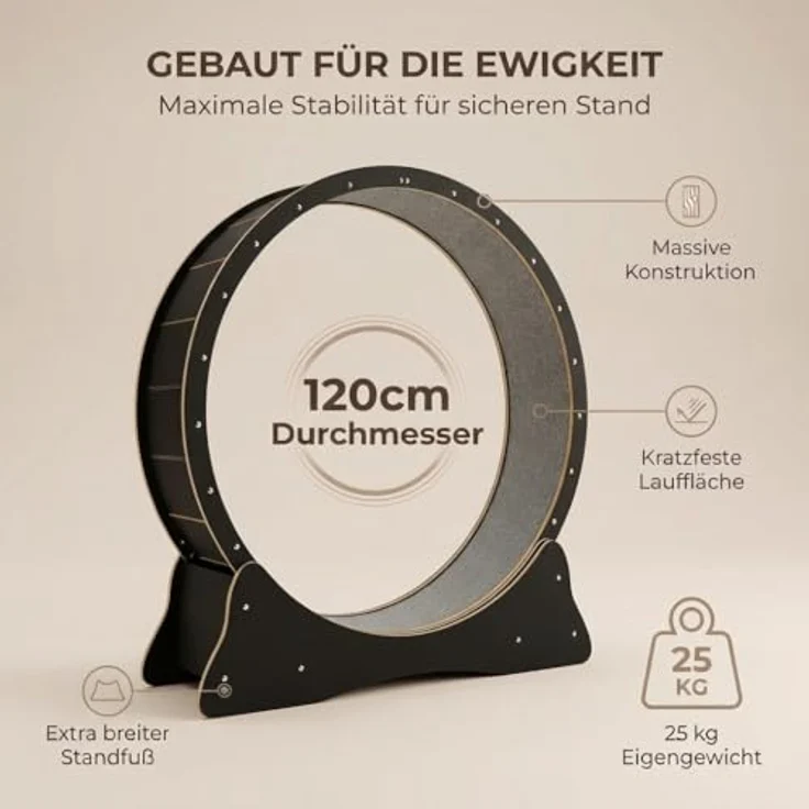 noviclass® Katzenlaufrad Baghira XXL, 132cm Durchmesser für große Katzen, kratzfest, stabil und leise, inkl. Spielzeug und E-Book (Schwarz) – Bild 5
