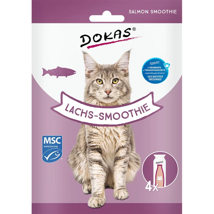 Dokas Lachs-Smoothie, cremiger Katzensnack mit Lachsfilet, Obst und Gemüse, 120ml