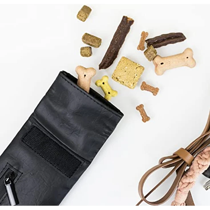 HMF Geruchsdichte Tasche, Leckerlibeutel für Hunde, Größe S, wasserundurchlässiges Kunstleder, schwarz, mit Rolltop-Verschluss und Zusatzfach – Bild 5