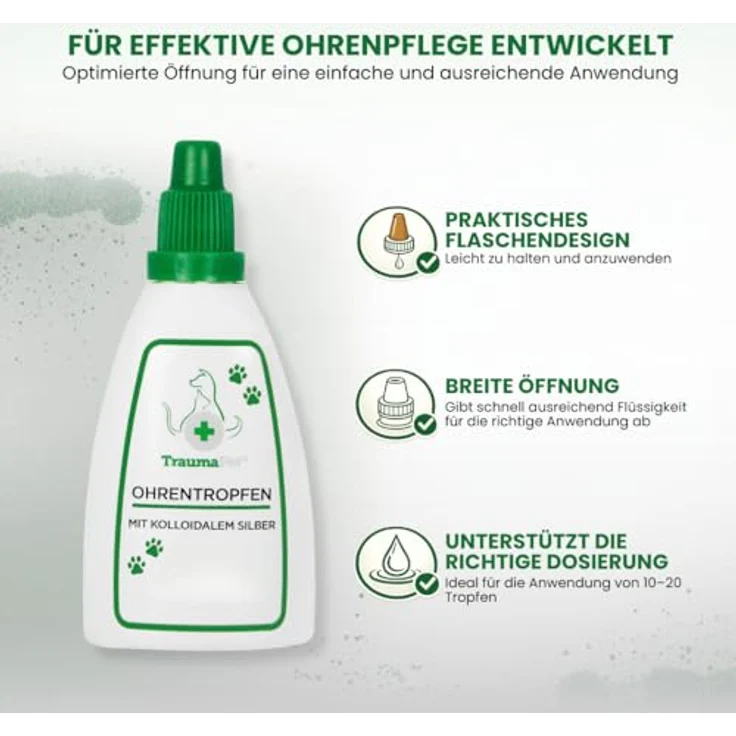 TraumaPet Ohrentropfen für Hunde & Katzen 50 ml | Ohrenreiniger mit kolloidalem Silber für empfindliche Ohren | Unterstützt bei Juckreiz, Rötungen, Ohrmilben & unangenehmen Gerüchen – Bild 4
