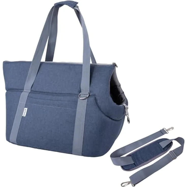 BOUTIQUE ZOO Hundetragetasche XL für Hunde & Katzen bis 15 kg, faltbar & waschbar, 52×35×39 cm, Denim-Imitat